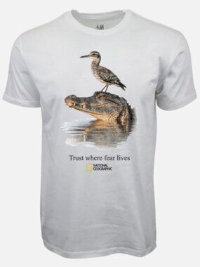 National Geographic Alligator '' Trust Where Fear Lives'' White Graphic T-shirt